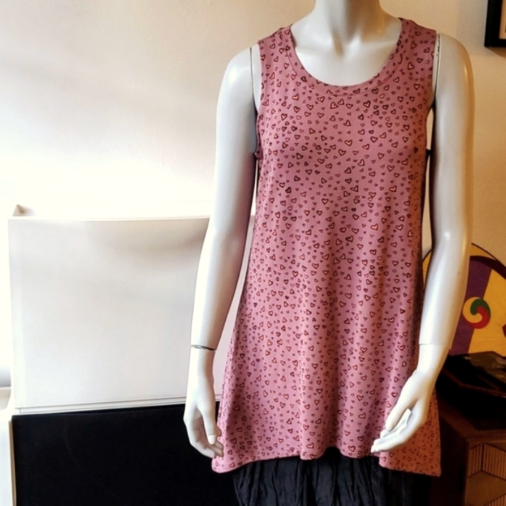NWOT LOGO French Terry Pink lounge hearts print tank top